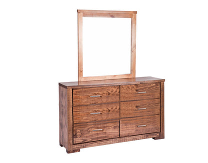 RUSTICED DOUBLE OR QUEEN 5 PIECE (DRESSER) BEDROOM SUITE WITH 6 DRAWER CHEST - RUSTIC