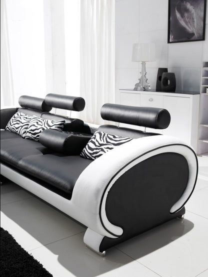 CAELAN 3 SEATER CHAISE LOUNGE SUITE( MODEL-S810C) IN TOP GRAIN LEATHER + PVC - ASSORTED COLOURS