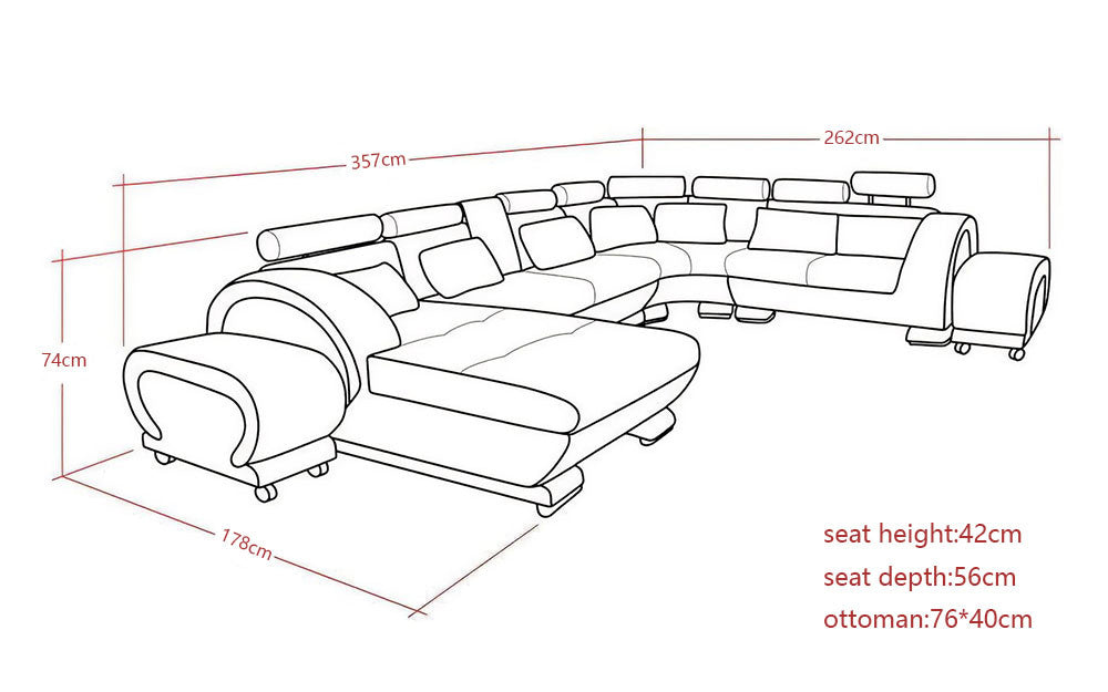 CAELAN CHAISE LOUNGE SUITE( MODEL-S810D) IN TOP GRAIN LEATHER + PVC - ASSORTED COLOURS