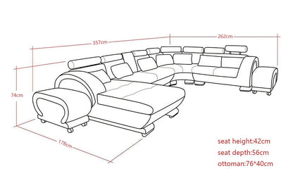 CAELAN CHAISE LOUNGE SUITE( MODEL-S810D) IN TOP GRAIN LEATHER + PVC - ASSORTED COLOURS