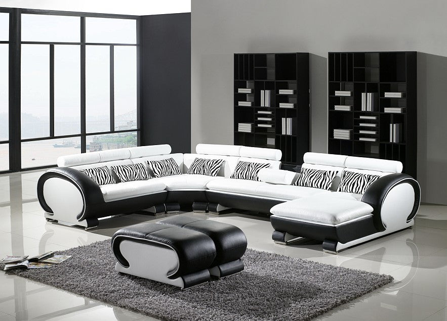 Caelan Chaise Lounge Suite(MODEL-S810D) In Top Grain Leather + Pvc - Assorted Colours