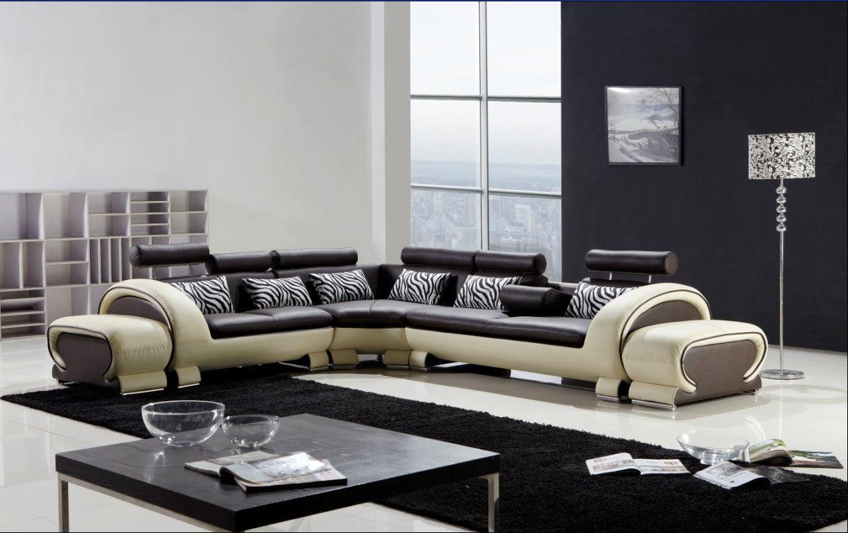 CAELAN CORNER LOUNGE SUITE( MODEL-S810) IN TOP GRAIN LEATHER + PVC - ASSORTED COLOURS