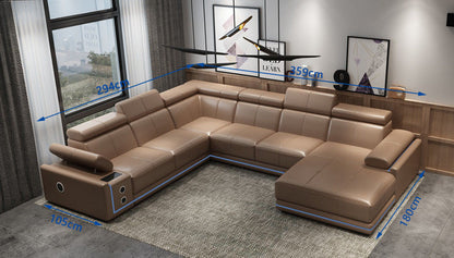 GIANNA 3R + 2R CHAISE LOUNGE SUITE( MODEL-S833) IN TOP GRAIN LEATHER + PVC - ASSORTED COLOURS