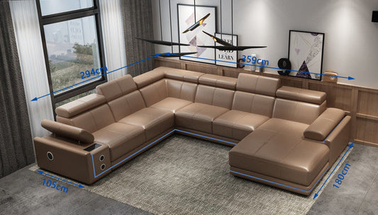 Gianna 3r + 2r Chaise Lounge Suite(MODEL-S833) In Top Grain Leather + Pvc - Assorted Colours
