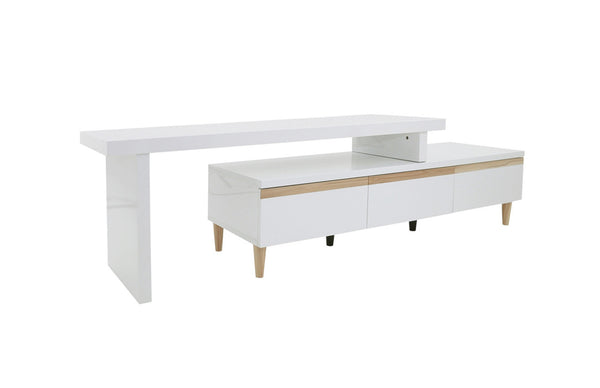SABRINA EXTENDABLE MODERN TV UNIT - HIGH GLOSS WHITE / CYPRESS TRIM