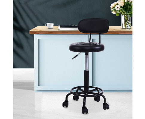 AYANA PU LEATHER ROUND SWIVEL CHAIR  WITH BACKREST - BLACK