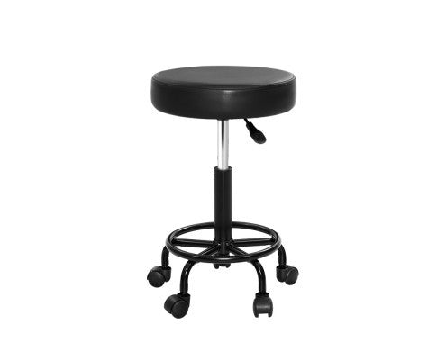 CALLAHAN PU LEATHER ROUND SWIVEL SALON STOOL - BLACK