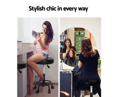 CALLAHAN PU LEATHER ROUND SWIVEL SALON STOOL - BLACK