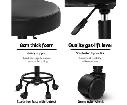 CALLAHAN PU LEATHER ROUND SWIVEL SALON STOOL - BLACK