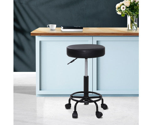 CALLAHAN PU LEATHER ROUND SWIVEL SALON STOOL - BLACK