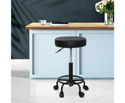 CALLAHAN PU LEATHER ROUND SWIVEL SALON STOOL - BLACK