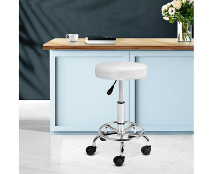 CALLAHAN PU LEATHER SWIVEL SALON STOOL - WHITE