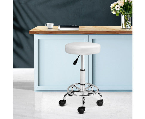 CALLAHAN PU LEATHER SWIVEL SALON STOOL - WHITE