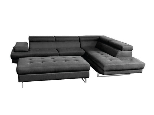 ALEXEI FABRIC CORNER LOUNGE  SUITE WITH OTTOMAN - BLACK