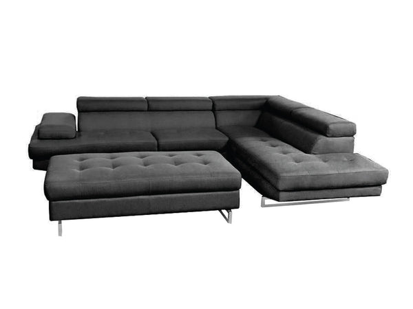 ALEXEI FABRIC CORNER LOUNGE  SUITE WITH OTTOMAN - BLACK