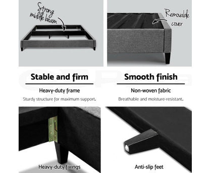 KING FRAISER LINEN FABRIC BED BASE FRAME - GREY