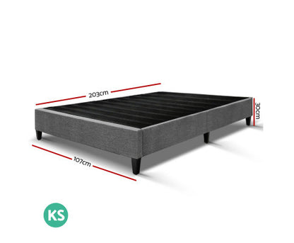 KING SINGLE  FRAISER FABRIC BED BASE FRAME  ONLY - GREY