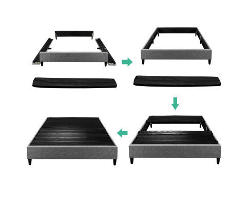 KING SINGLE  FRAISER FABRIC BED BASE FRAME  ONLY - GREY