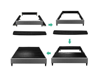 KING SINGLE  FRAISER FABRIC BED BASE FRAME  ONLY - GREY