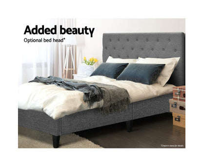 KING SINGLE  FRAISER FABRIC BED BASE FRAME  ONLY - GREY