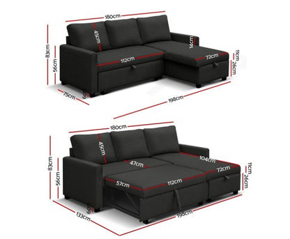 STELLO 3 SEATER FABRIC  SEATER - SOFABED WITH STORAGE  - CHARCOAL