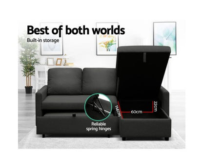 STELLO 3 SEATER FABRIC  SEATER - SOFABED WITH STORAGE  - CHARCOAL