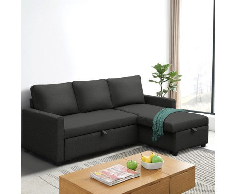 Stello 3 Seater Fabric Seater - Sofabed With Storage - Charcoal