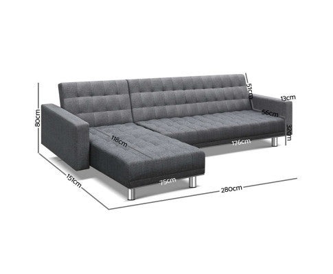 GLENDFORD  FABRIC ADJUSTABLE SOFA BED -  GREY