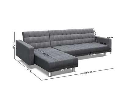 GLENDFORD  FABRIC ADJUSTABLE SOFA BED -  GREY