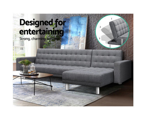 GLENDFORD  FABRIC ADJUSTABLE SOFA BED -  GREY
