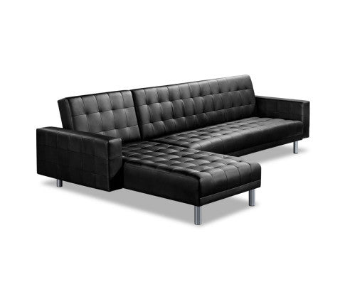 GLENDFORD PU LEATHER ADJUSTABLE SOFA BED -  BLACK