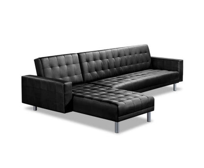 GLENDFORD PU LEATHER ADJUSTABLE SOFA BED -  BLACK