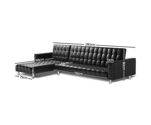 GLENDFORD PU LEATHER ADJUSTABLE SOFA BED -  BLACK