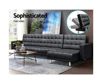 GLENDFORD PU LEATHER ADJUSTABLE SOFA BED -  BLACK