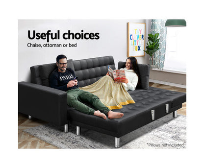 GLENDFORD PU LEATHER ADJUSTABLE SOFA BED -  BLACK