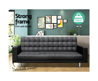 GLENDFORD PU LEATHER ADJUSTABLE SOFA BED -  BLACK