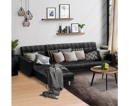 GLENDFORD PU LEATHER ADJUSTABLE SOFA BED -  BLACK