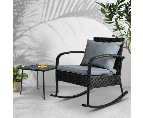 CLARENCE INDOOR/ OUTDOOR ROCKING CHAIR WITH TABLE - BLACK