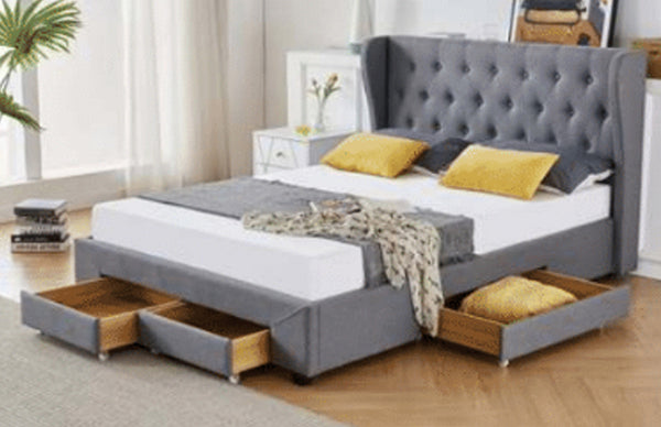 DOUBLE SHIELA FABRIC BEDFRAME - DARK GREY