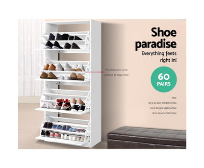 HAMILTON SHOE CABINET WITH 4 STORAGE COMPARTMENTS - WHITE