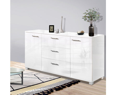 BENNY 2 DOORS/ 3 DRAWERS SIDEBOARD - 740(H) x 1380(W) x 350(D) - HIGH GLOSS WHITE