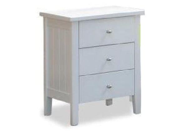 SIMPLY 3 DRAWER BEDSIDE TABLE - 645(H) x 475(W) - WHITE