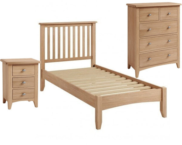 ELEGANCE  SINGLE 3  PIECE TALLBOY OAK BEDROOM SUITE -(7-1-15) - LIGHT OAK