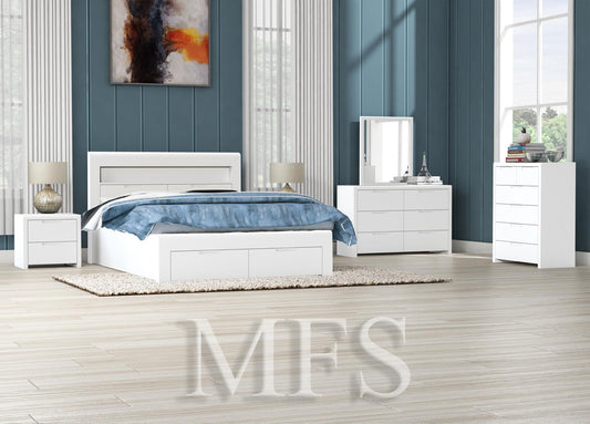Queen Lunar 5 Piece (DRESSER) Bedroom Suite - White