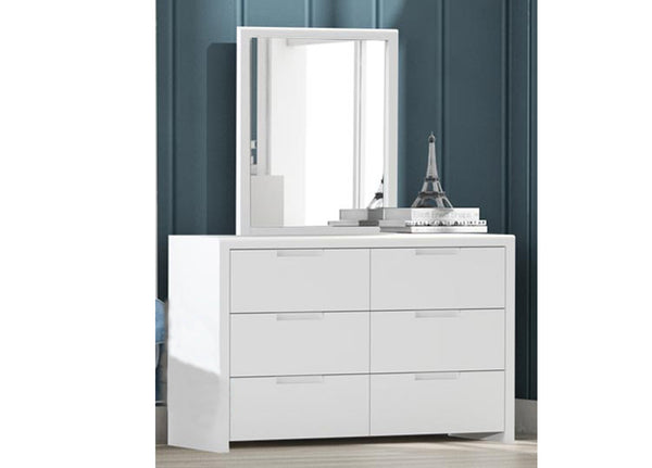 LUNAR 6 DRAWER DRESSER WITH MIRROR - WHITE