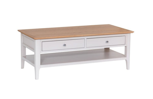 SPARING LARGE  COFFEE  TABLE WITH TWO DRAWERS (NTP-CT) - PALE GREY / OAK