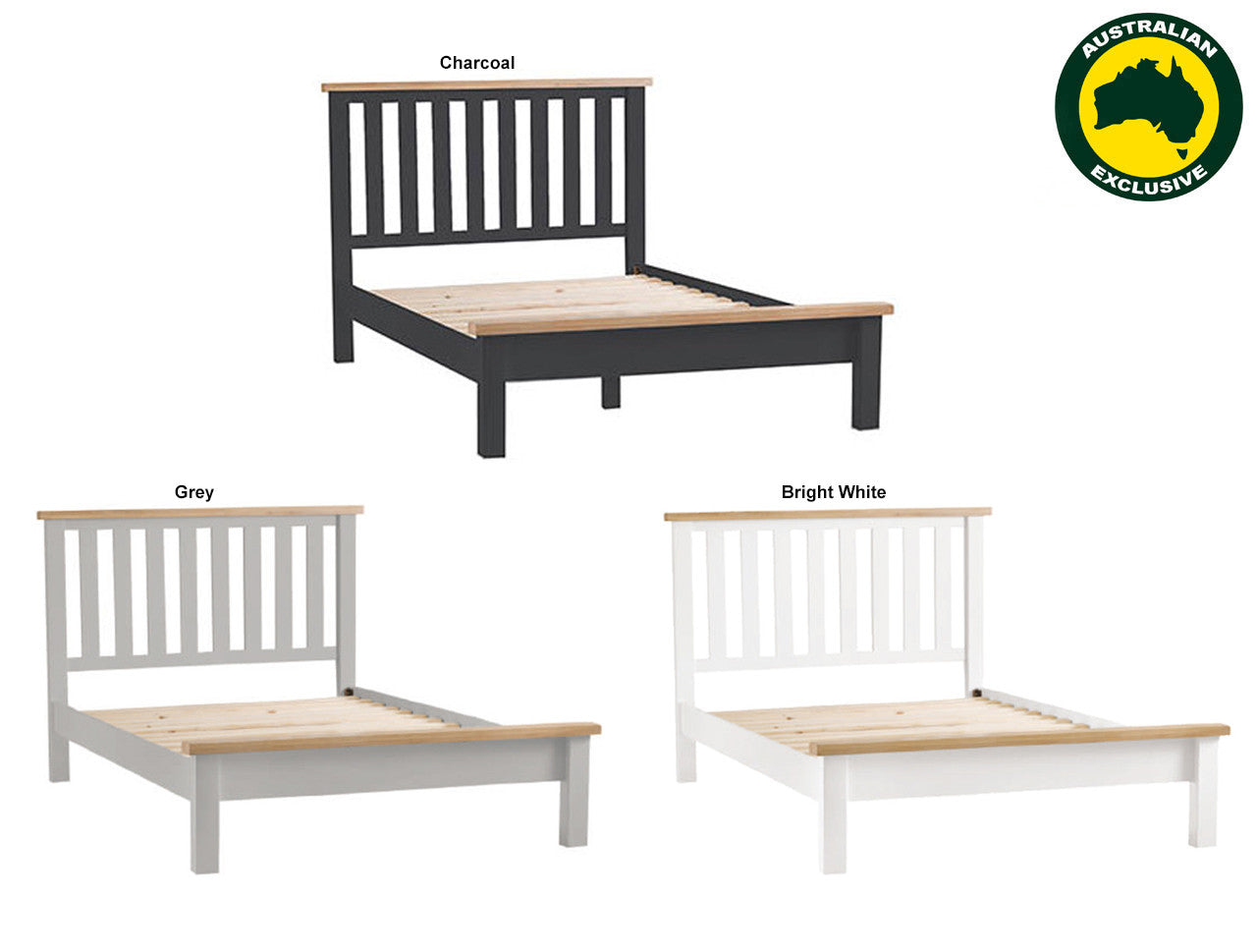 King Spencer (AUSSIE MADE) Bed Frame Collection - Custom Wood / Tassie Oak Combination - Assorted Painted / Stained Colours