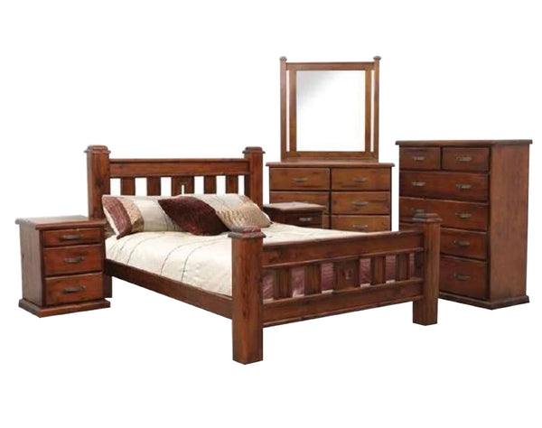 SPRING DOUBLE OR QUEEN 6 PIECE (THE LOT) BEDROOM SUITE - ROUGH SAWN