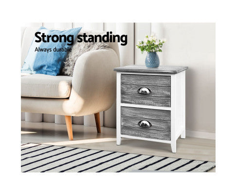 CULLMAN 2 DRAWER BEDSIDE TABLE - GREY
