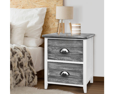CULLMAN 2 DRAWER BEDSIDE TABLE - GREY
